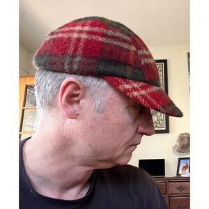 Vintage J. Crew Red Tartan Wool Basball Cap Hat   Mens Size Medium
